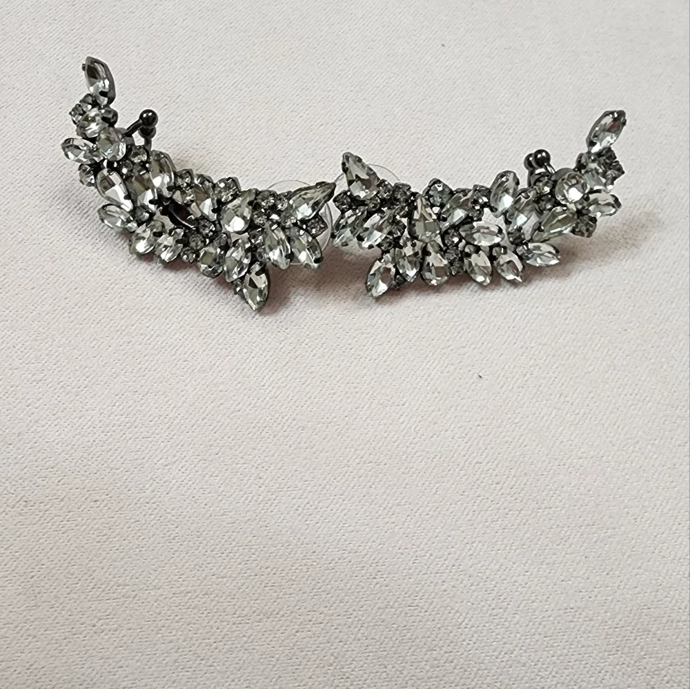 RHINESTONE CRESCENT CLIMBER SCREW BACK EARRINGS and CZ Dangle Post Earrings